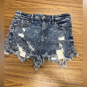 Altar'd State Distressed High Rise Fray Acid Summer Festival Jean Shorts Size 28